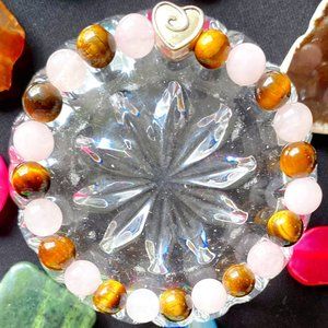 Rose Quartz and Tigers Eye Precious Stones Bracelet